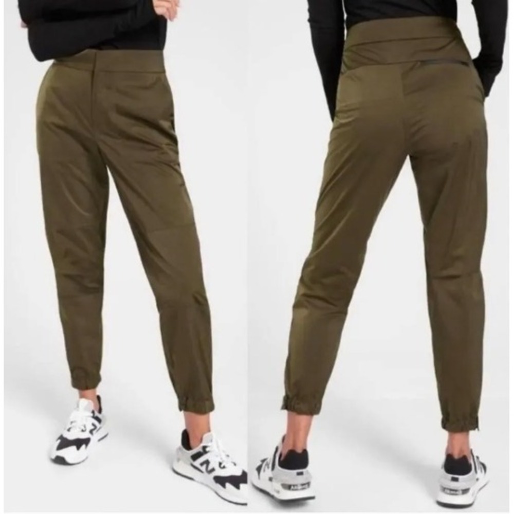 Athleta Radiant Jogger Pants Dark Olive Green Ankle Zip Size 12